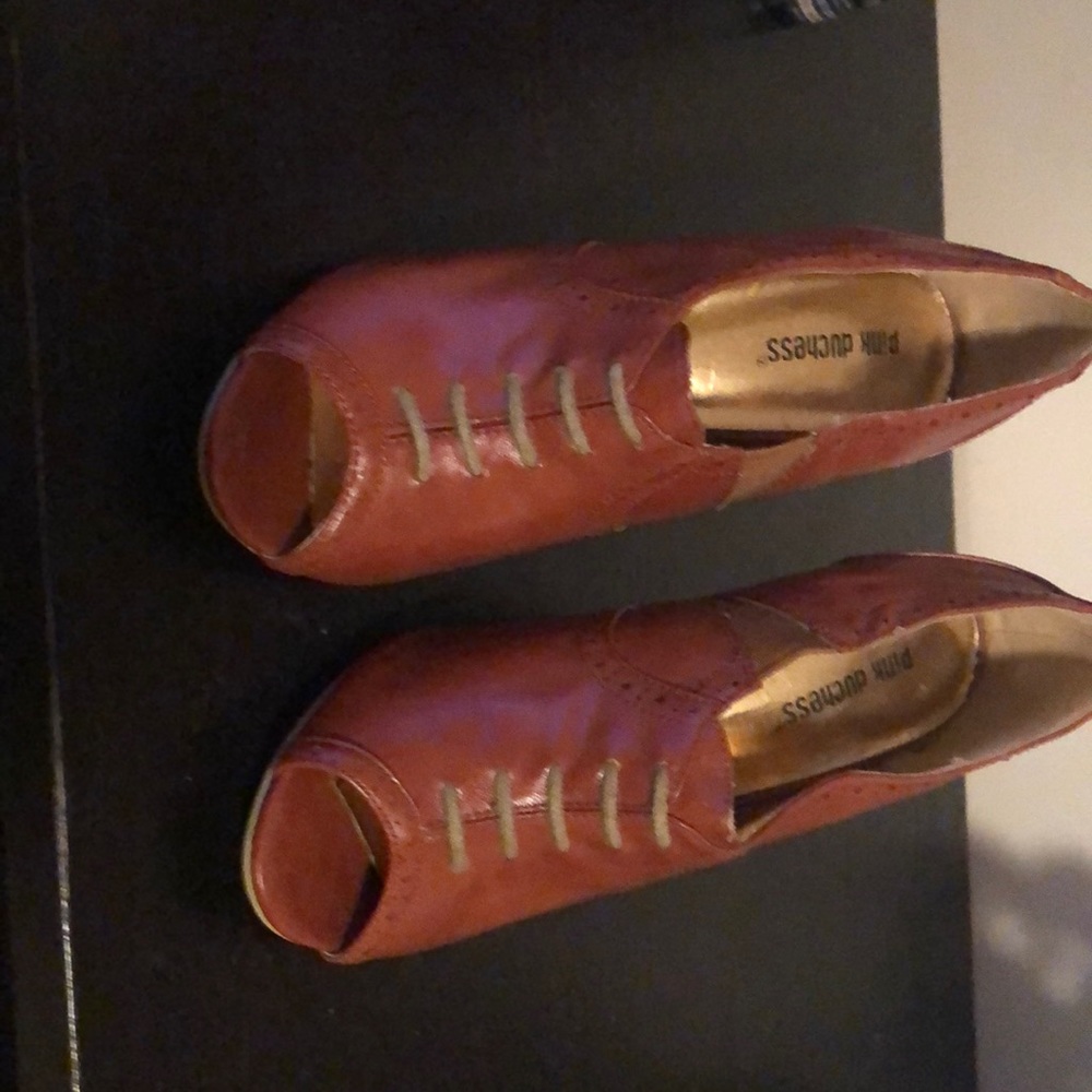 Brown bootie open toe pump